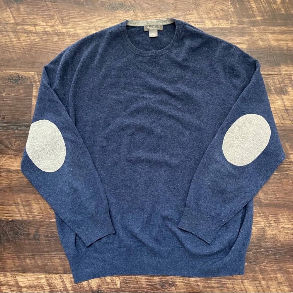 Daniel cremieux 100% cashmere luxury navy blue sweater elbow patch 2XL